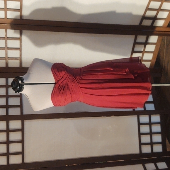 David's Bridal Short Crinkle Chiffon Dress with Front Cascade Wine Dress Sz 4 - Picture 1 of 10